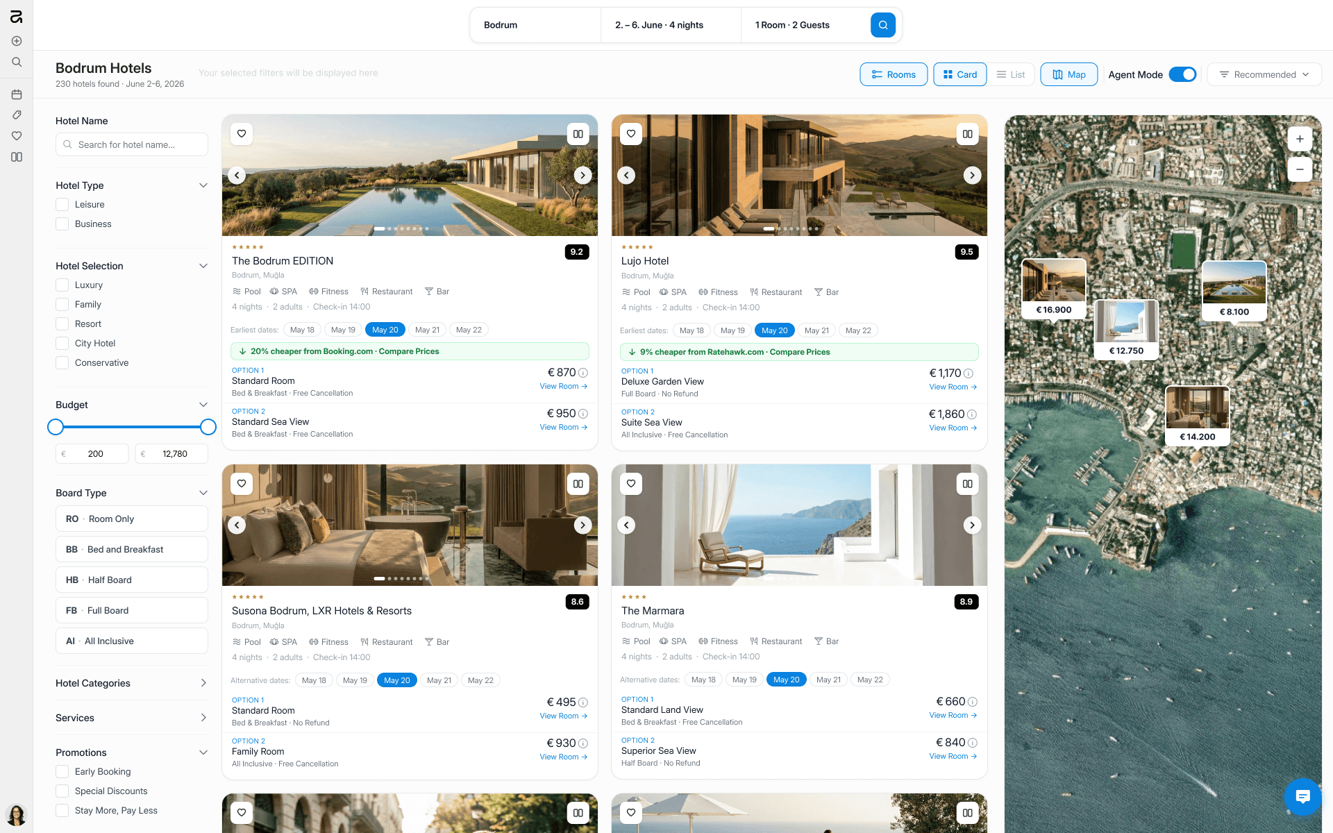 ahotels hotel search results page on desktop