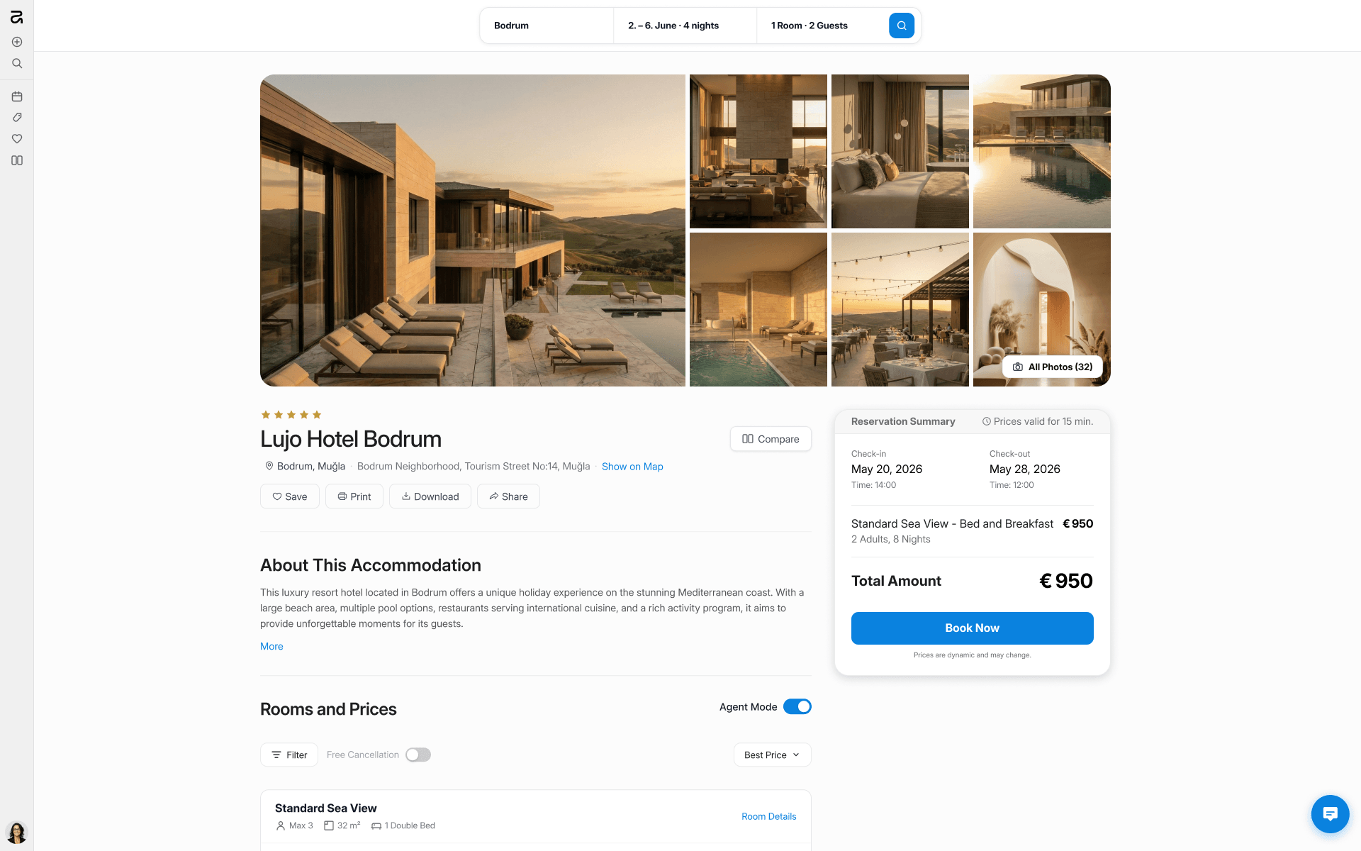 ahotels hotel detail page on desktop