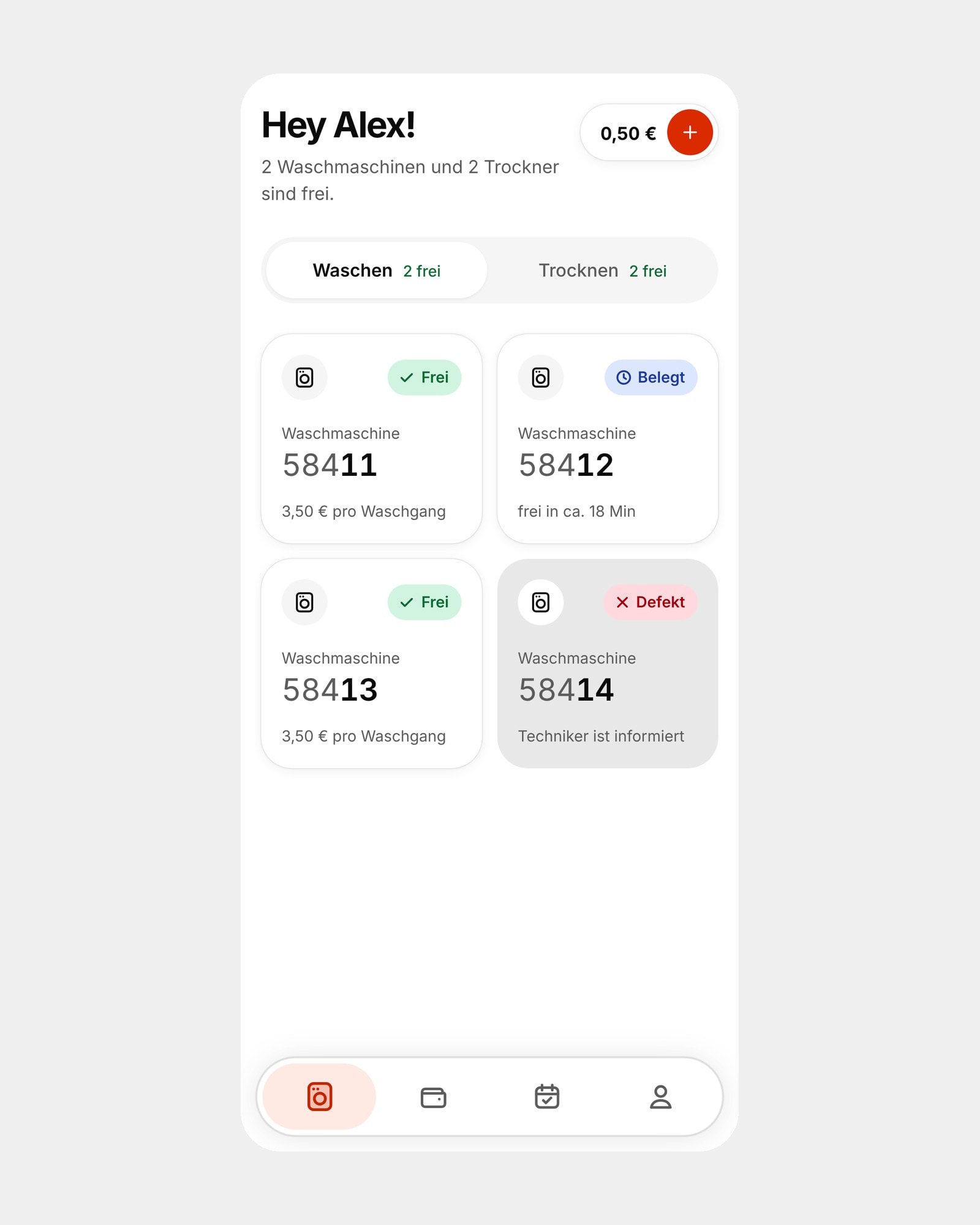 appWash redesign: Machine overview with live status