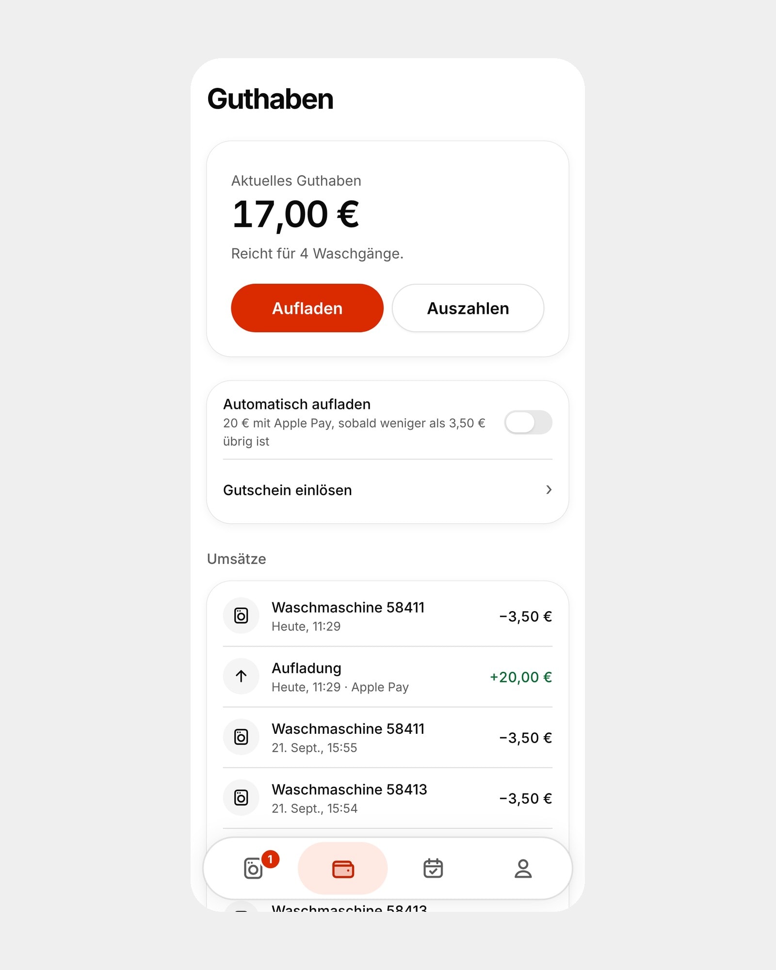 appWash redesign: Balance with top-up and payout