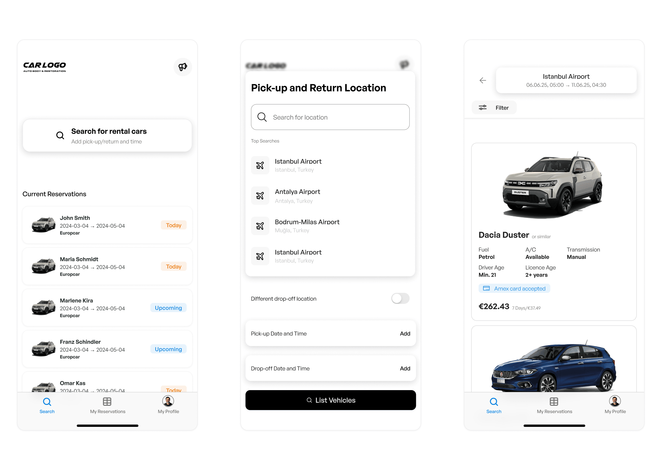 rentalCar on mobile