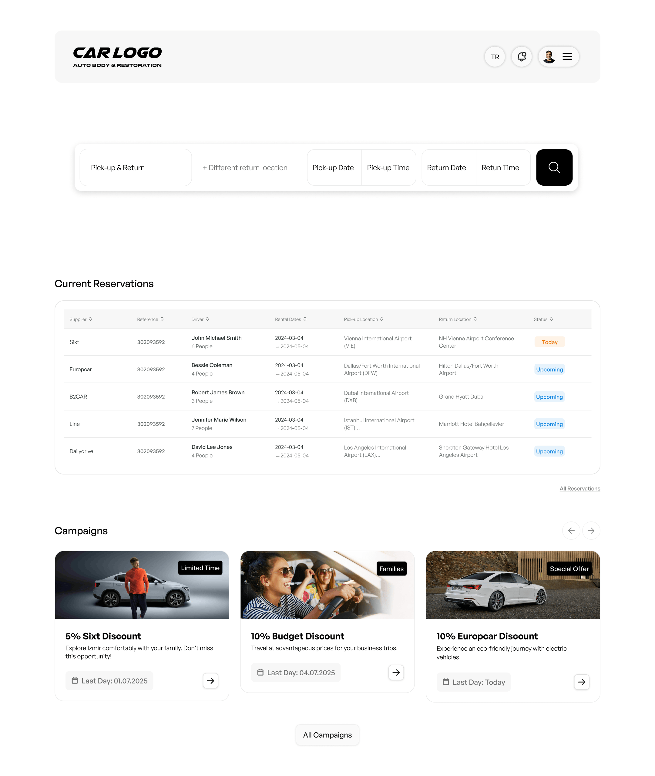 rentalCar on desktop