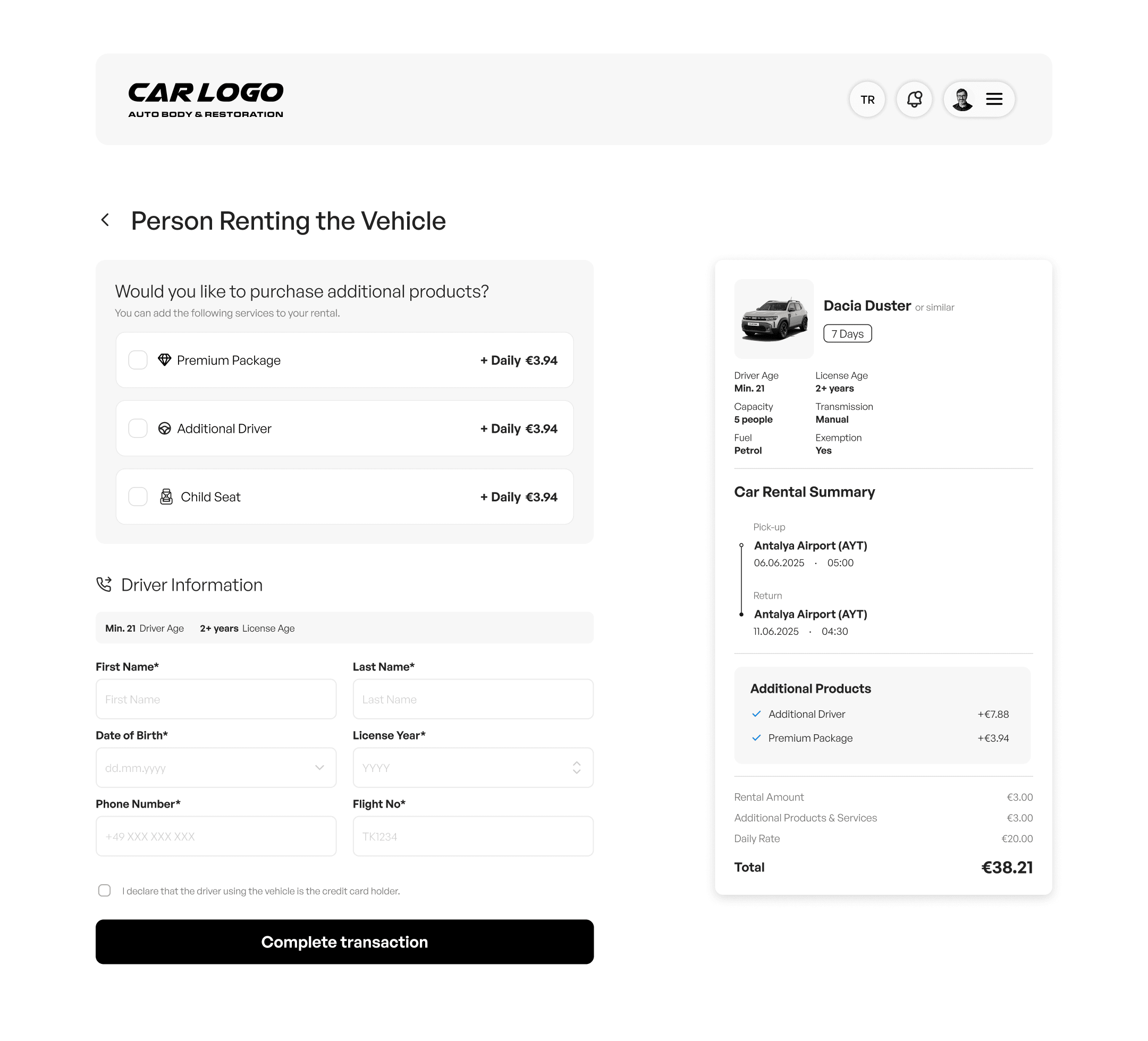 rentalCar on desktop