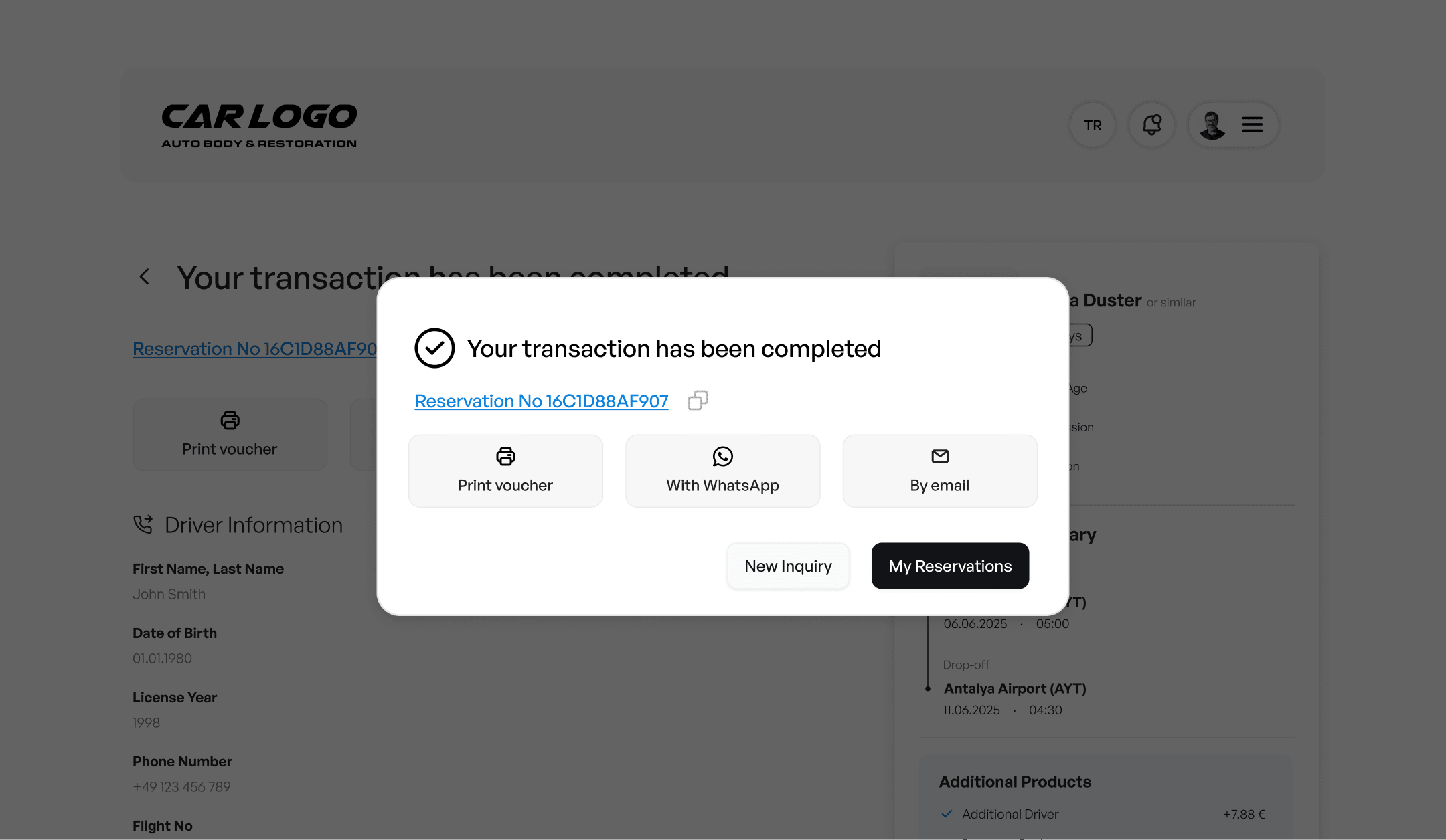 rentalCar on desktop