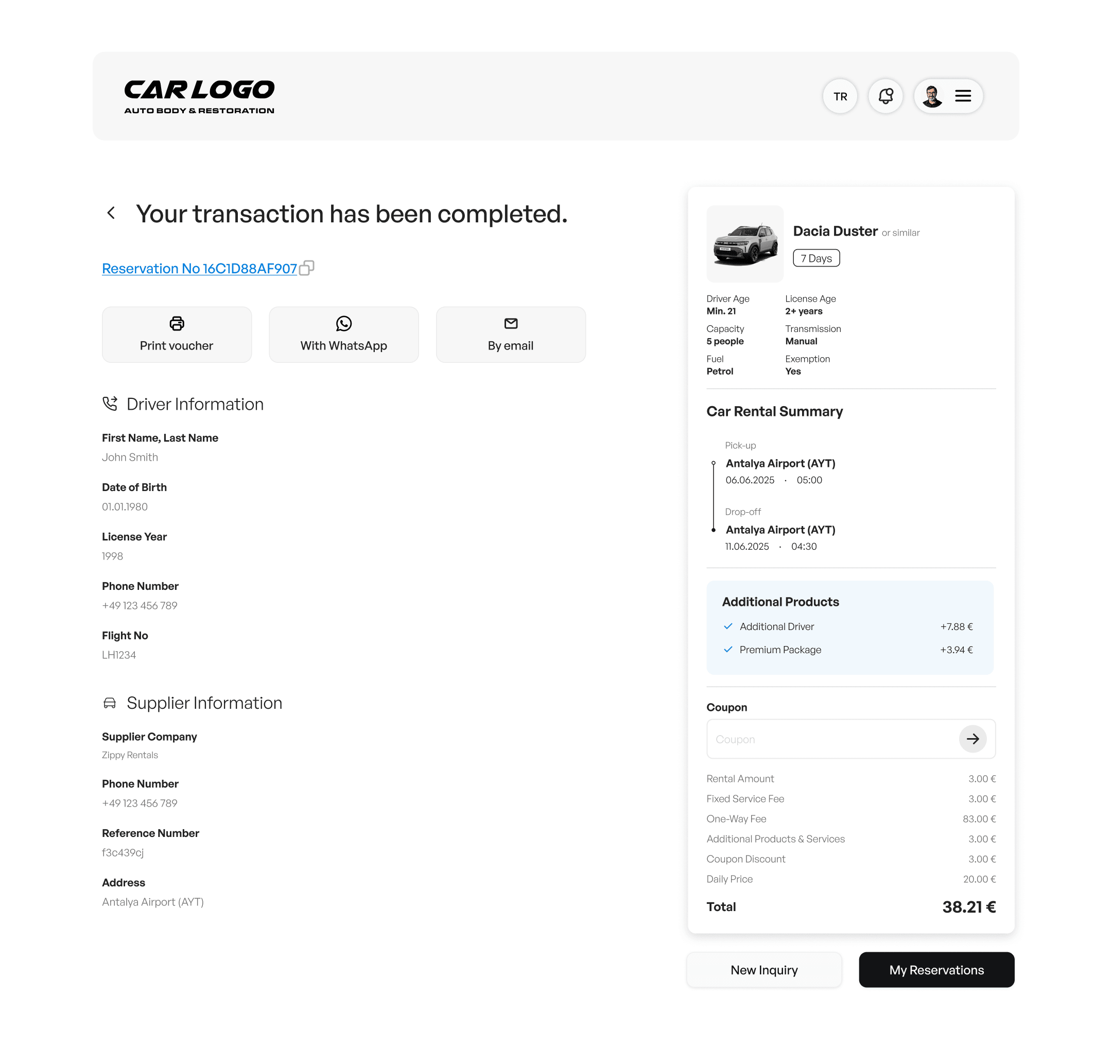 rentalCar on desktop