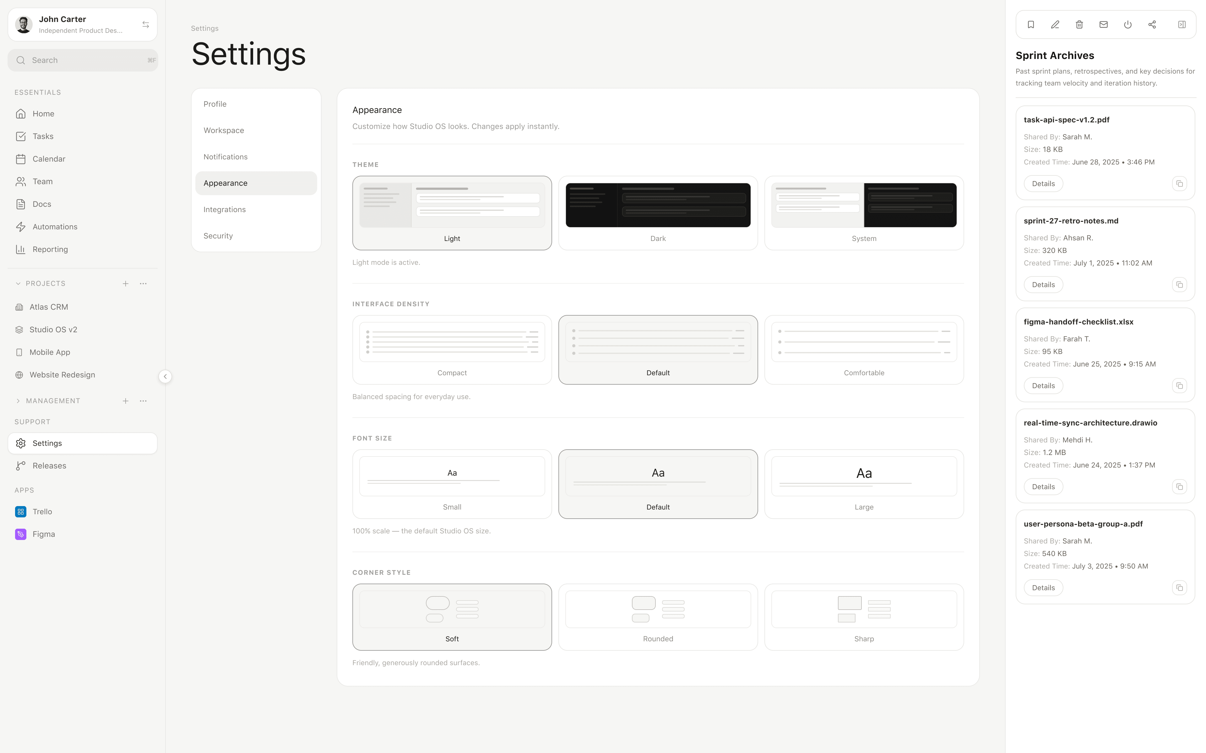 studio OS — setting